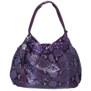 NWT BRIGHTON Nolita Purple Python Snakeskin Print Leather Shoulder Hobo Bag